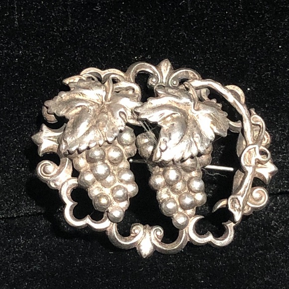 120 Silver over copper grape cluster broach mixed metal heirloom OS 14.4g